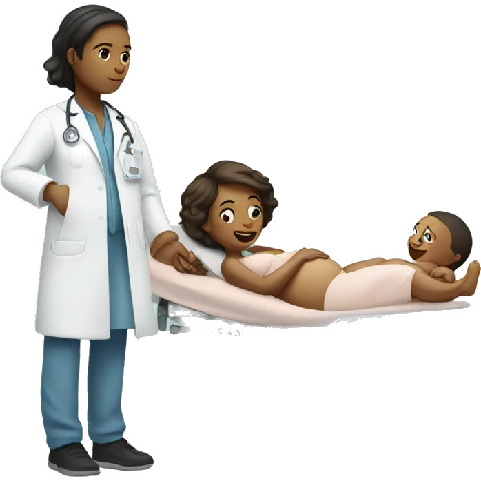 a woman gives birth and doctors stand nearby emoji
