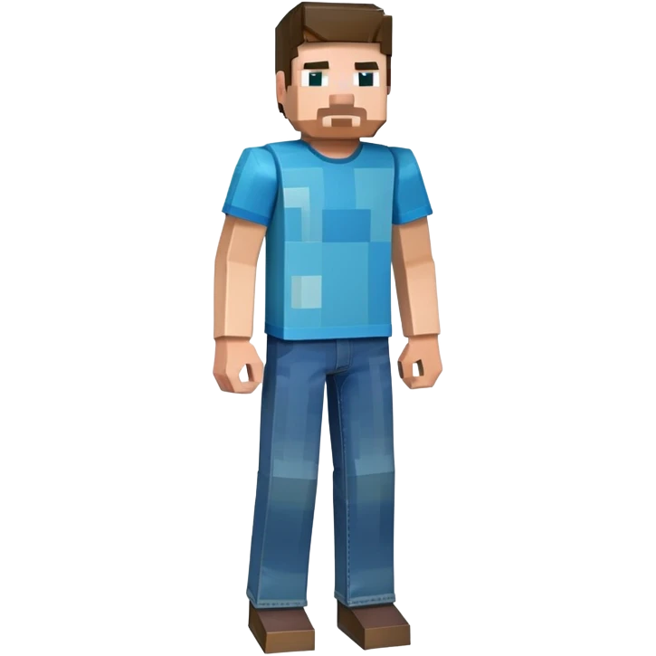 Minecraft Steve character full body with blue shirt and jeans, pixelated blocky style emoji