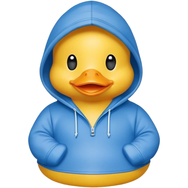 Yellow rubber duck wearing a blue hoodie emoji
