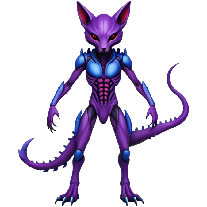 Fox xenomorph hybrid front facing full body dark purple and blue and red emoji