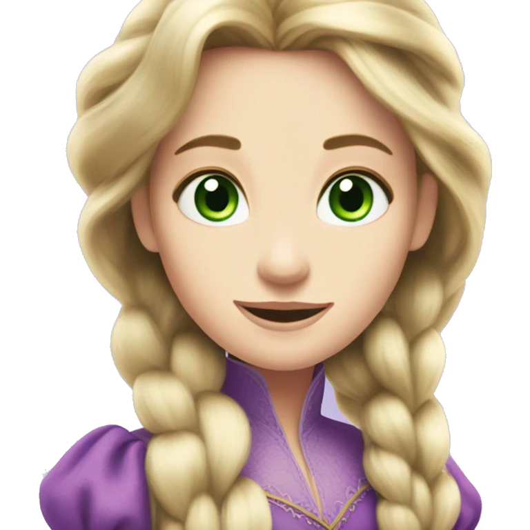 Rapunzel with green eyes and long eyelashes and pale skin and a purple dress emoji