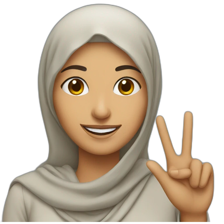 Smiling Arab woman with peace gesture emoji