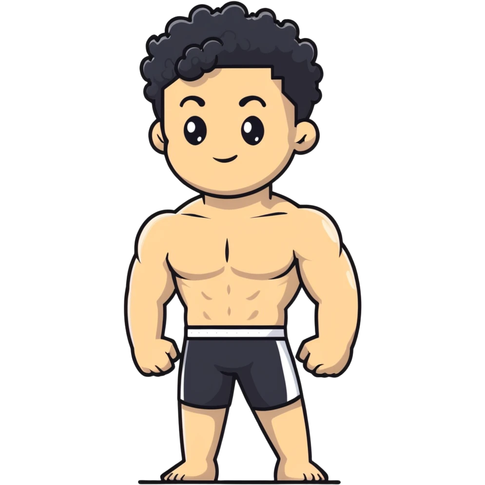shirtless male athlete with white skin and moderately curly black hair on top with shaved sides emoji