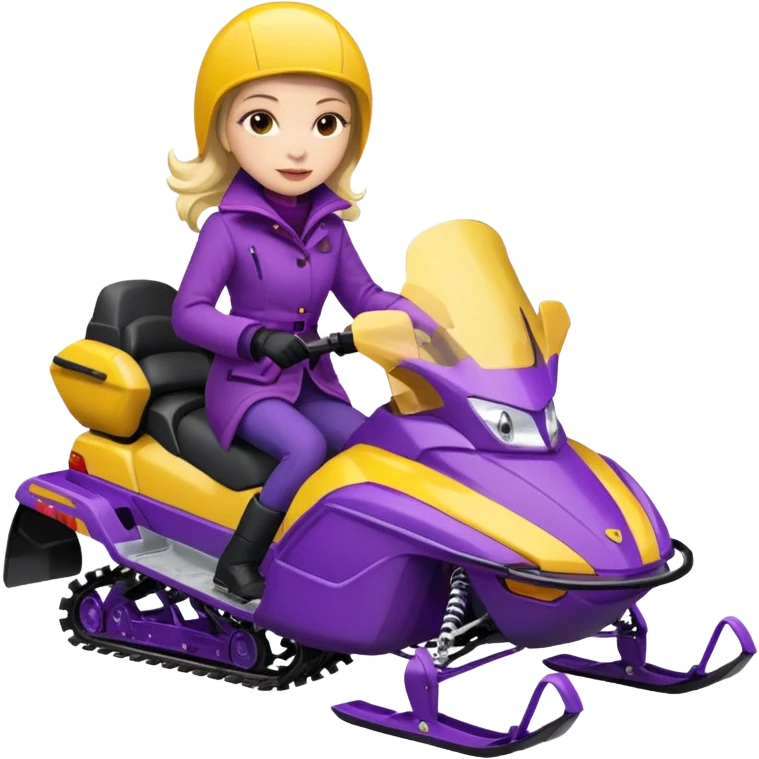 Woman wearing red coat  on purple and yellow snowmobile emoji