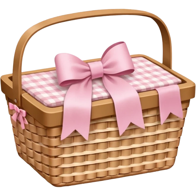 empty picnic basket with a light pink bow, natural and realistic emoji