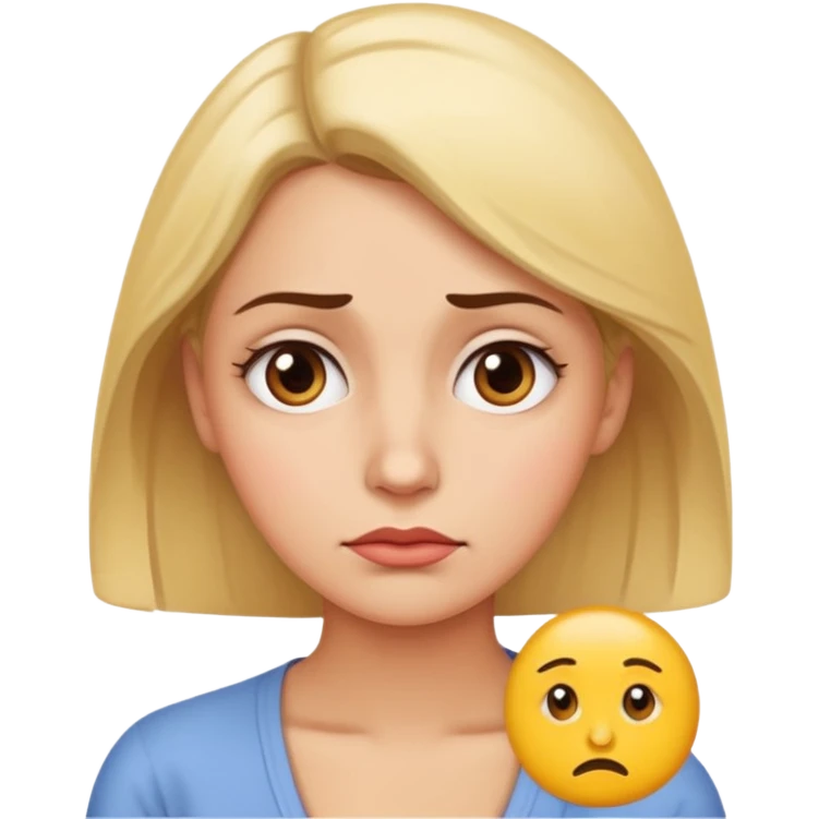 30s woman with youthful appearance, caring about self-management, worried expression, pondering why she can't find a suitable marriage partner, emoji style emoji
