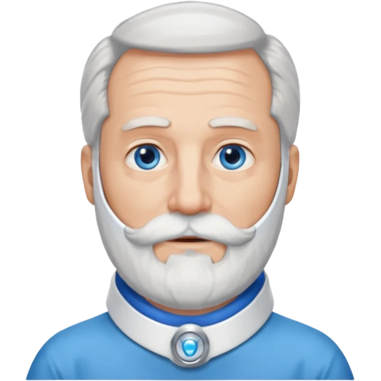 Older man with a long beard, a neck brace, and blue eyes. emoji