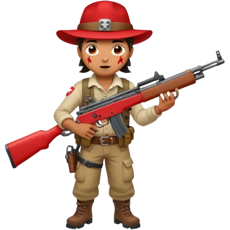 Yodeling mountain climber in Switzerland with a machine gun pointing to the right, full body. in the style of your bleeding skull art make him look like the price is right game emoji