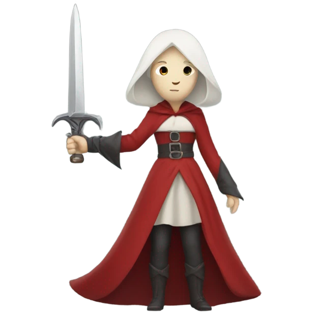 A pale witch who is wearing red and is holding a sword  emoji