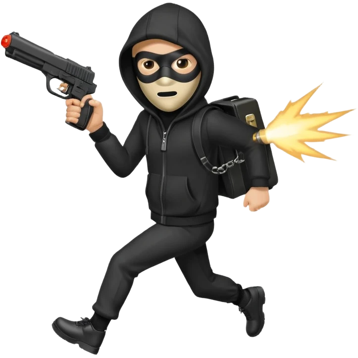 Hoodlum burglar mask and gun with switch and extended clip running alone emoji