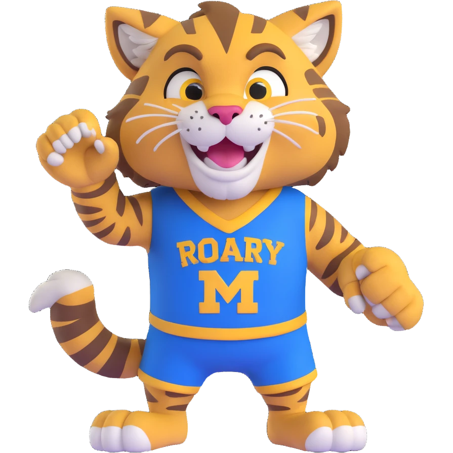 Roary the Wildcat, a friendly wildcat mascot with a big smile, blue and gold colors emoji