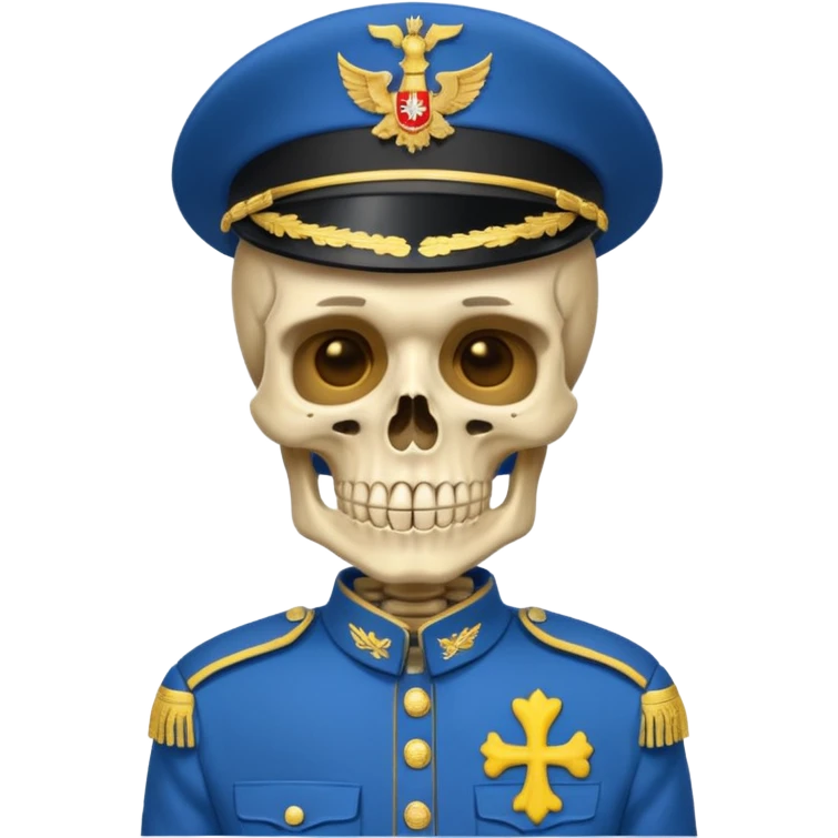 generate a very realistic skeleton in Ukrainian blue and yellow military uniform emoji