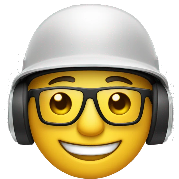 Bonhomme avec un casque de chantier et des lunettes swag et un large sourire emoji