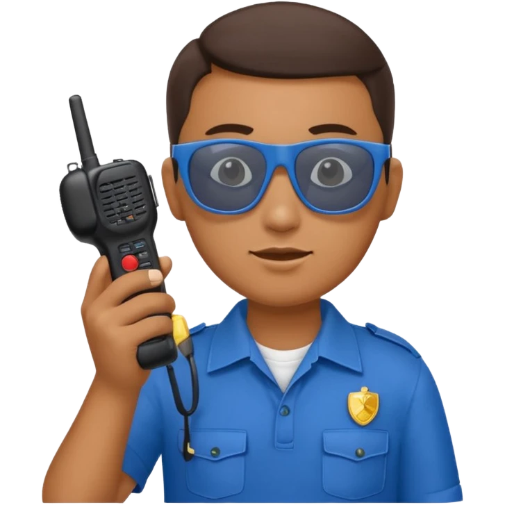 school security, blue cloth, sun glasses, holding walkie-talkie emoji