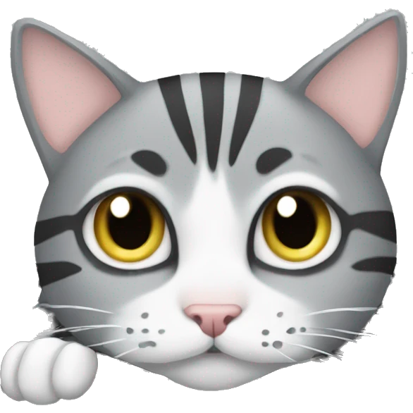 A striped grey cat is lying on the keyboard of the computer emoji
