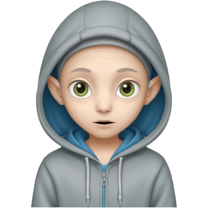 Aliens gray, hoodie, cute big eyes, thin ears, half body emoji