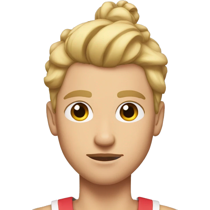 Blonde athletic man with a bun looking serious with blushed lipps emoji