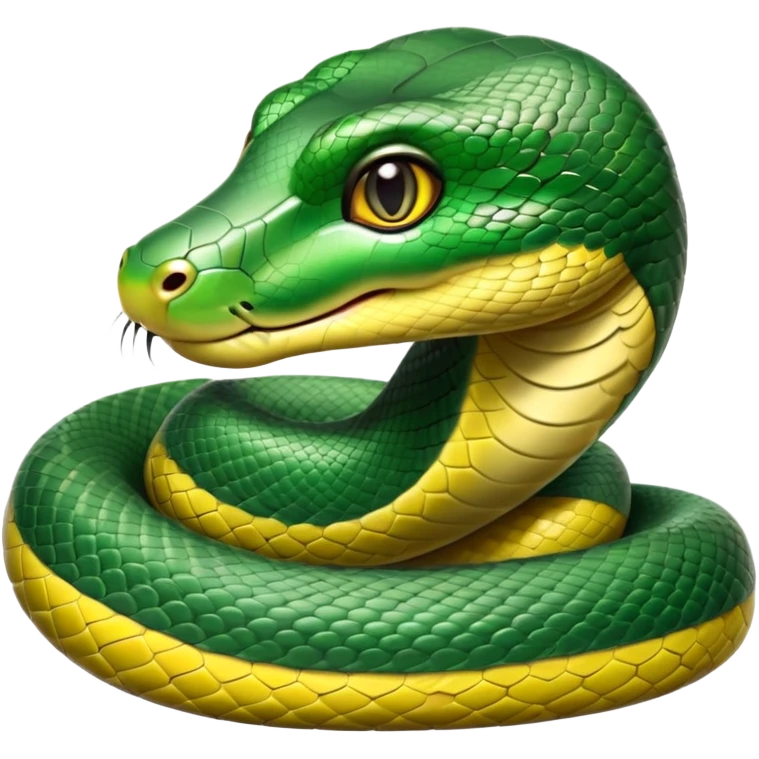 cinematic-cute-Green anaconda-portrait-emoji,-head-tilted-playfully-and-inquisitively,-with-a-sleek,-shimmering-body-adorned-with-detailed-scale-sriped patterns-and-round,-sparkling-eyes-full-of-wonder,-simplified-yet-irresistibly-adorable-features emoji