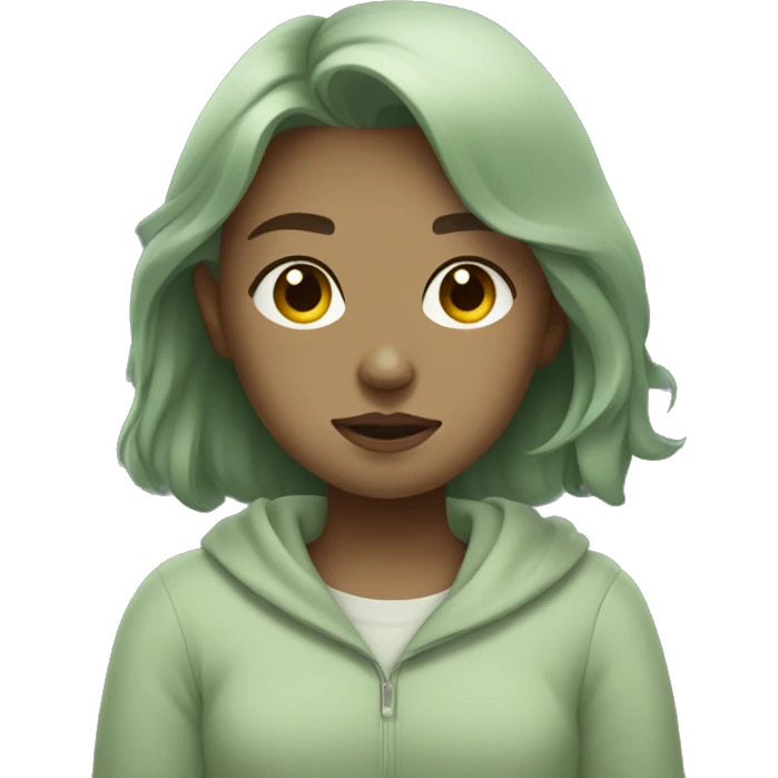 Aesthetic Sleepy-looking cute girl in sage green clothes emoji