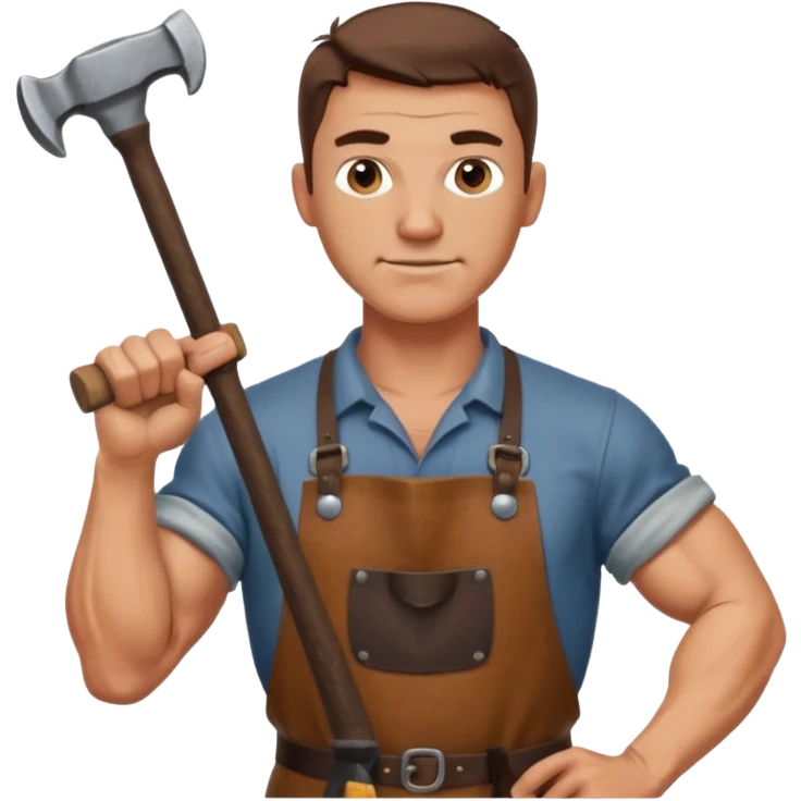 Emoji portrait of a Celtic blacksmith. Work clothes, muscular arms, holding a hammer and wearing a leather apron. emoji