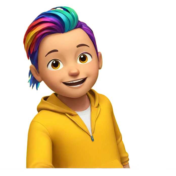 happy boy with rainbow hair emoji