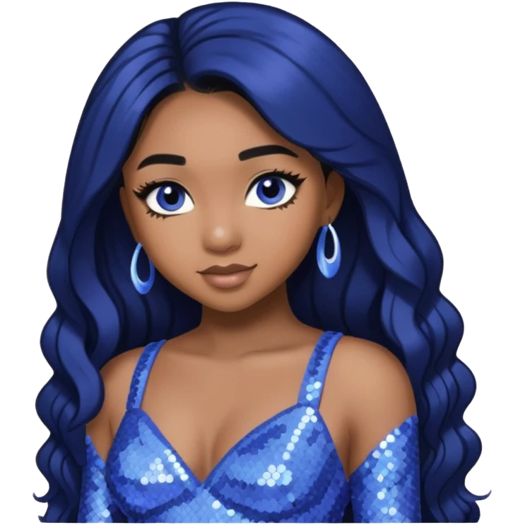 Normani from Fifth Harmony with long black hair, periwinkle sequin outfit emoji