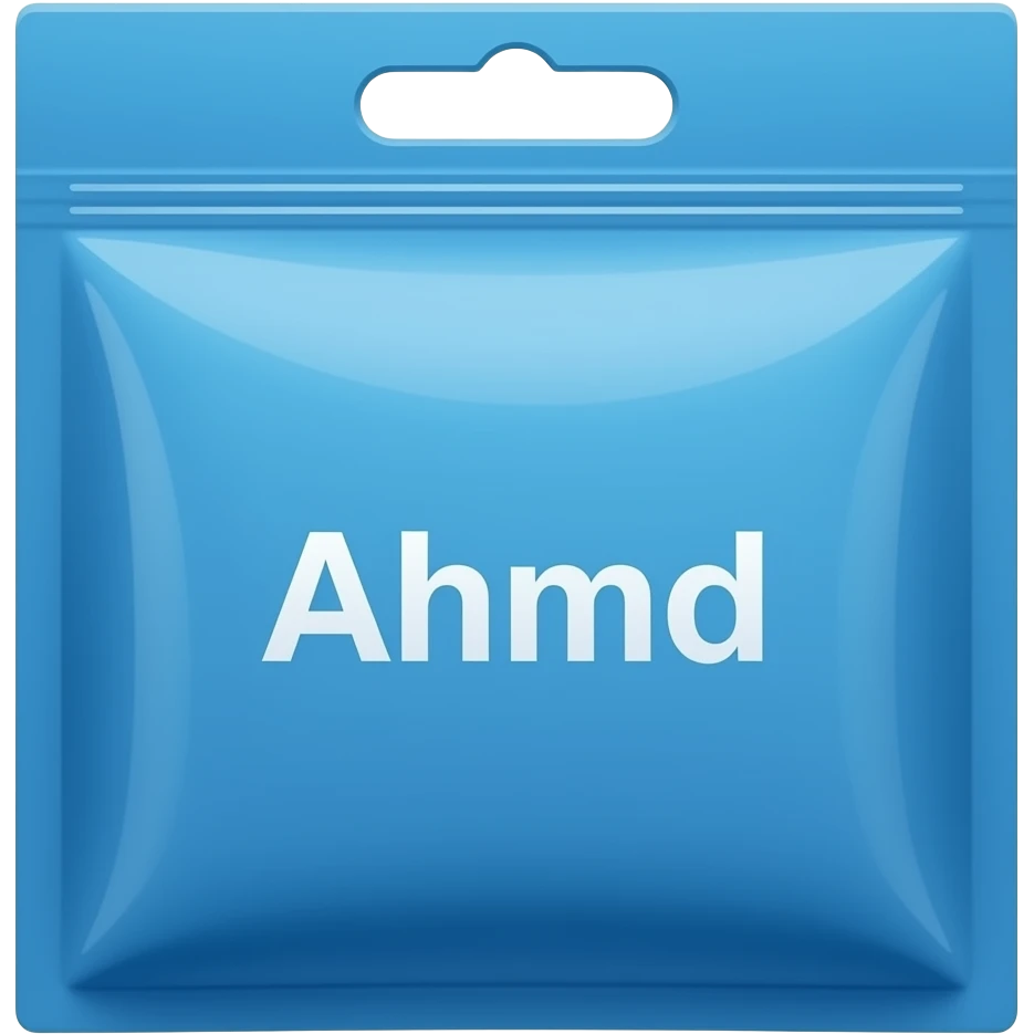 make a emoji of blue slim polythene with a small name Ahemd emoji