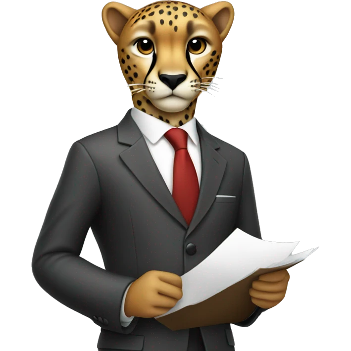 cheetah in a classic suit with documents emoji