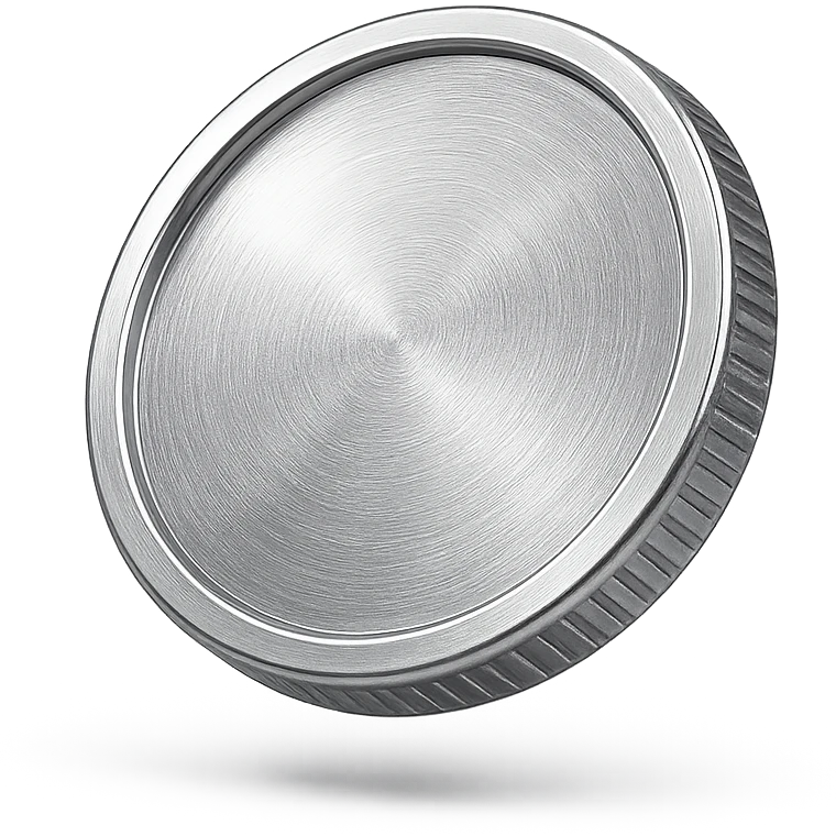 3D style silver coin, shiny and detailed, floating with a slight shadow, no text emoji