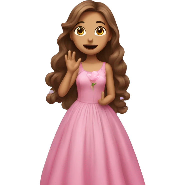 girl with long brown hair and pink dress blowing a kiss  emoji