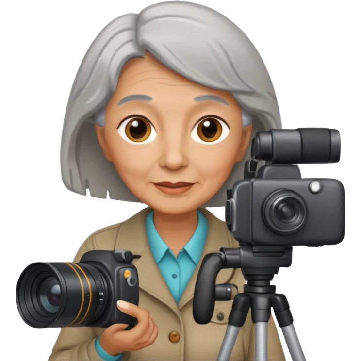 woman cameraman hold a camera, elderly emoji