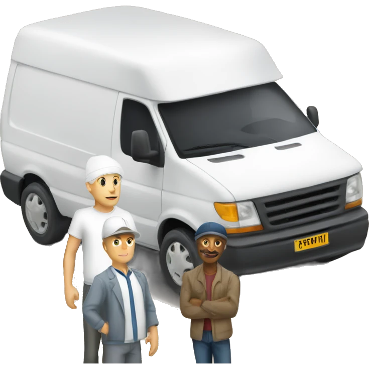 a white van and a man with white cap standing next of it emoji