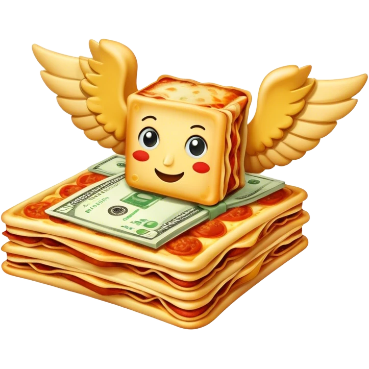 A lasagne with money wings emoji