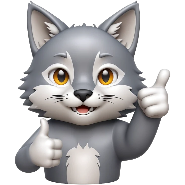 3D-style gray wolf or cat-like character emoji, ok expression with small thumbs up, clean and glossy, inspired by TenSquared logo emoji