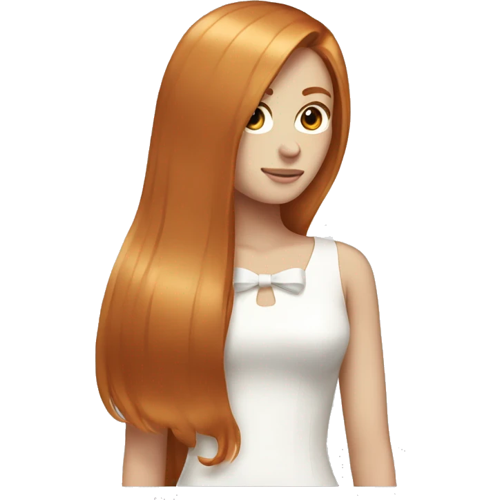 Long ginger straight hair with a white bow emoji