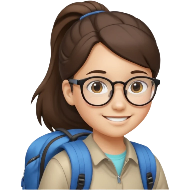 student brunet kid girl, ponytail wearing glasses with backpack emoji