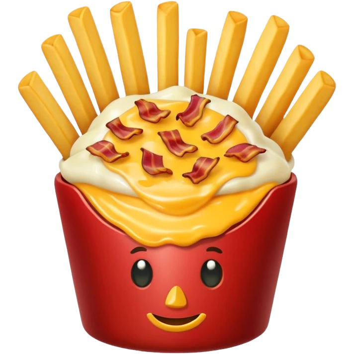 fries topped with melted cheese, bacon, and green onion emoji