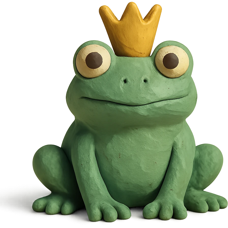 frog with a tiny crown in claymation style with a matte finish emoji