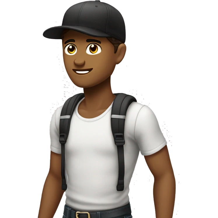 Garçon blanc aux cheveux longs brun avec une casquette noire  emoji