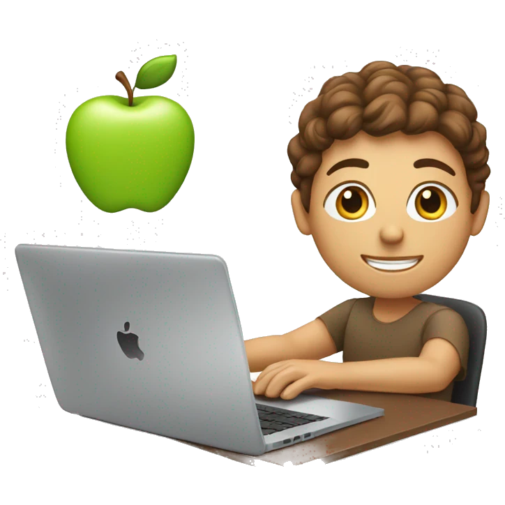 white person with brown hair in front of apple laptop on desk emoji