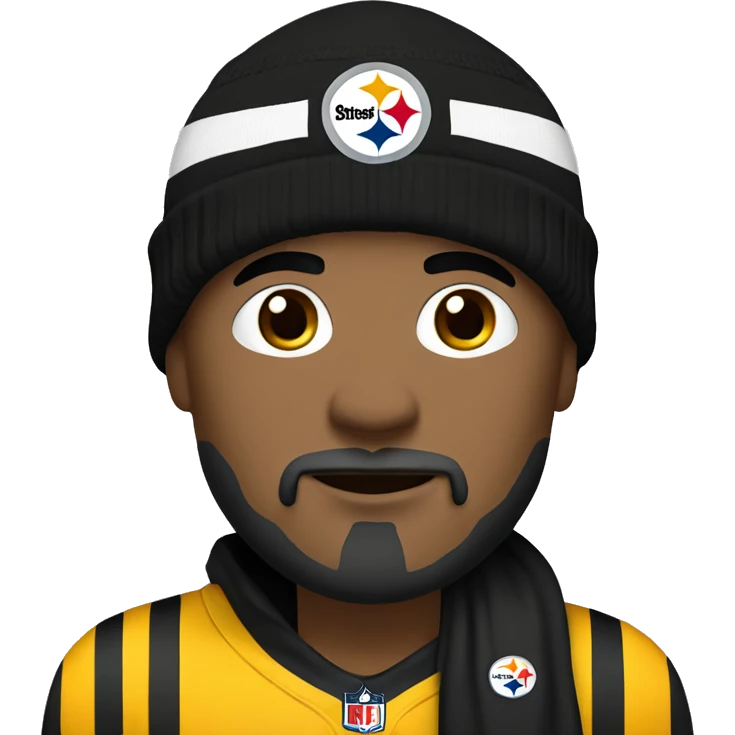 A bald man with a goatee wearing Steelers football beanie  emoji