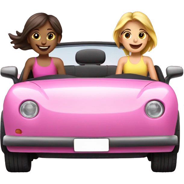 Pink cabrio car with two happy girls  emoji