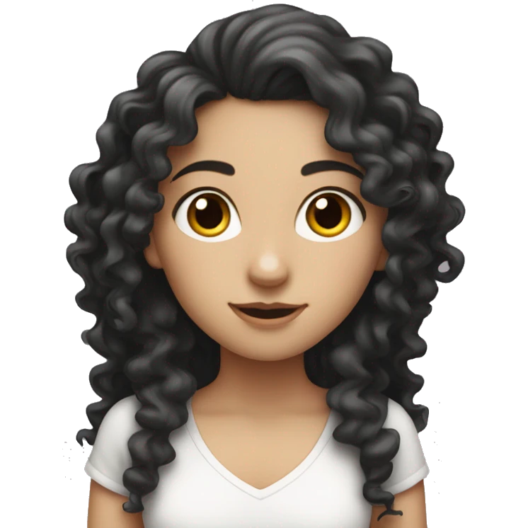 white girl with long black curly hair holding a brisk emoji