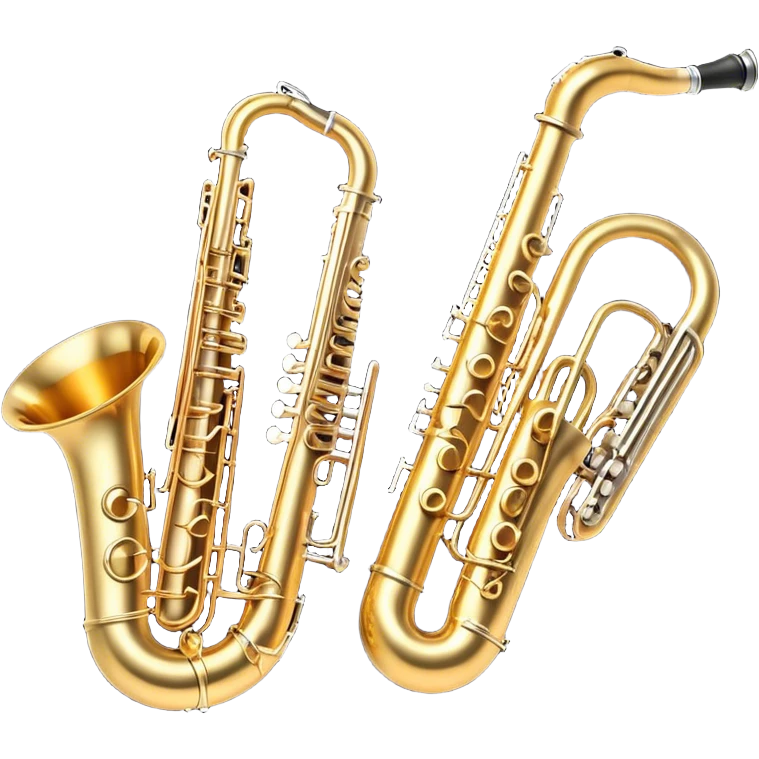 Create a professional and elegant emoji collage symbolizing wind instruments, using a combination of copper, white metal, and black wood. The design should feature iconic instruments like a trumpet, saxophone, tube, oboe, and horn. Each instrument should be represented with its key elements clearly visible.
Each instrument should be designed with realistic textures, including the gleam of metal and the deep, rich tone of black wood. Arrange the instruments in a balanced and harmonious way, making sure the elements are easily recognizable. Use metallic gold, silver, and copper tones with black wood accents. The background should be transparent to highlight the instruments. emoji