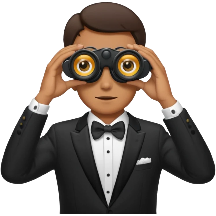 a man in a tuxedo looks through binoculars emoji