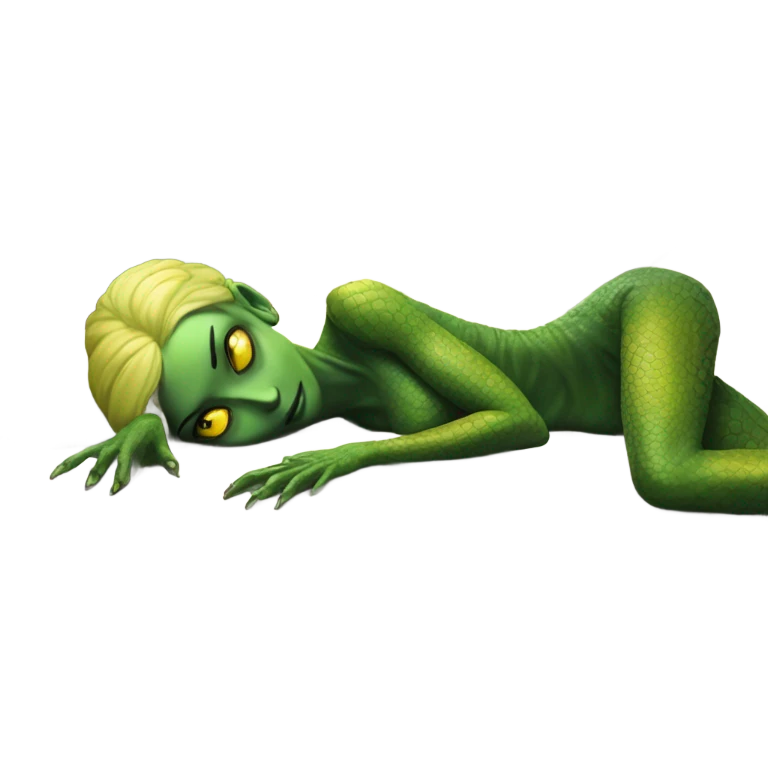 Reptilian alien woman laying on the bed emoji