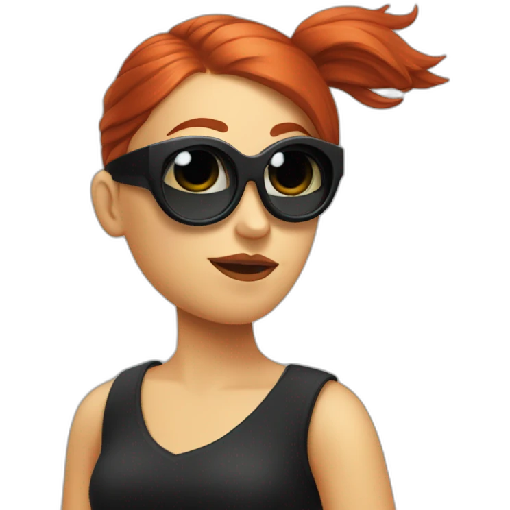 Bad Redhead girl bun Sun glass bun and wearing black with a cockatiel in the shoulder emoji