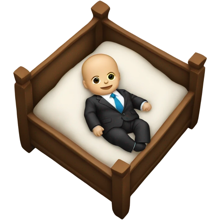 white newborn baby in a business suit lies in a cradle emoji