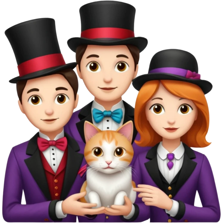 magician couple and their pet cat emoji