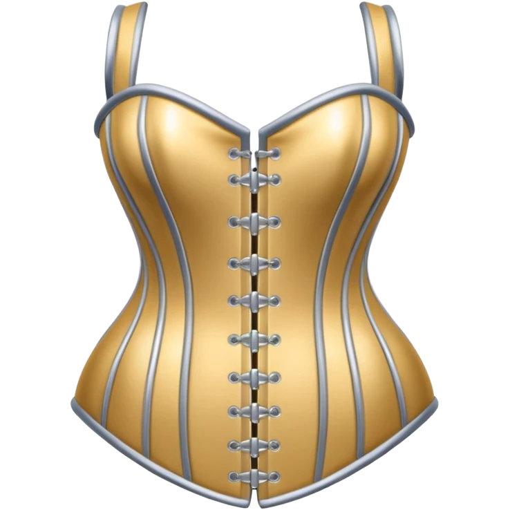 A luxury corset emoji made of silver chrome, smooth metallic curves, minimal fashion silhouette, glossy reflections, sensual high-end aesthetic, iOS emoji style, centered, clean white background emoji